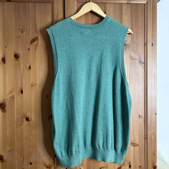 Vintage L.L. Bean Men’s Cashmere Sweater Vest XL Green V-Neck Grandpa Sleeveless - Picture 5 of 5